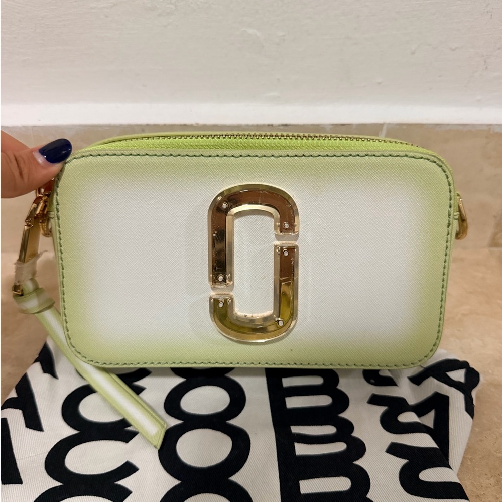 Marc Jacobs Lime Green and White Double J Wristlet Clutch